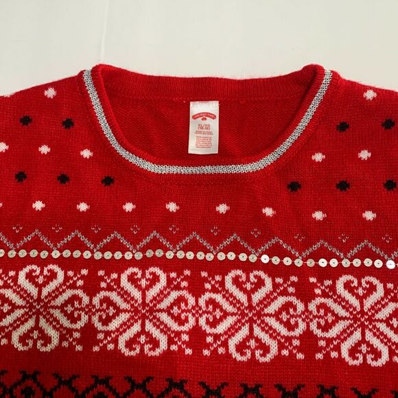 Holiday Time Christmas Pullover Ugly Sweater XL Womens Red Fair Isle Crew Sequin - Picture 3 of 8